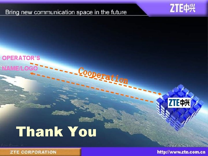 OPERATOR’S NAME/LOGO Coope ra tion Thank You HTTP: //WWW. ZTE. COM. CN © 2006,