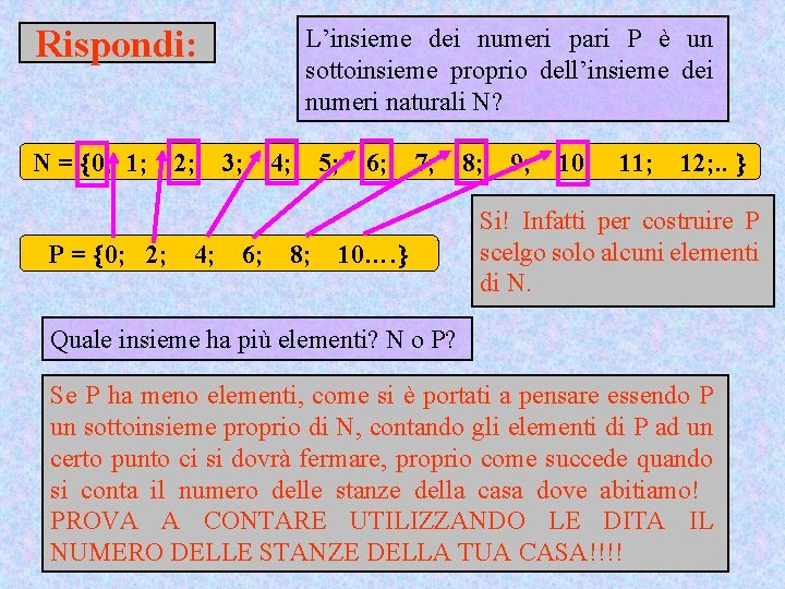 Rispondi: N = 0; 1; P = 0; 2; 4; L’insieme dei numeri pari