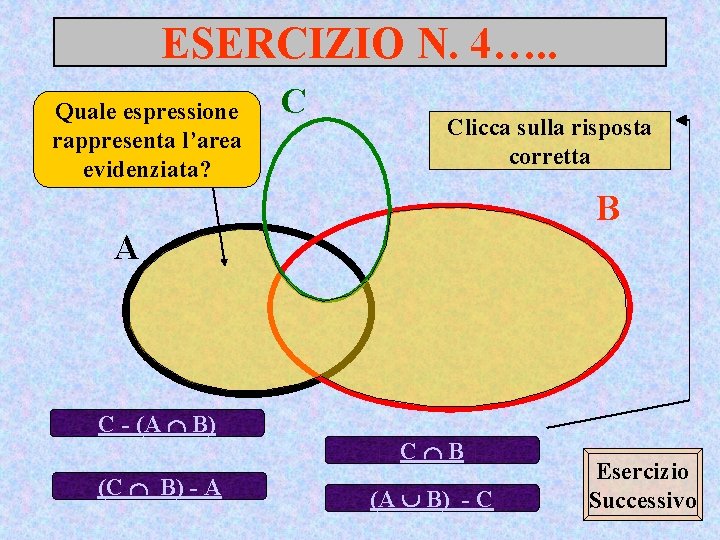 ESERCIZIO N. 4…. . Quale espressione rappresenta l’area evidenziata? C Clicca sulla risposta corretta