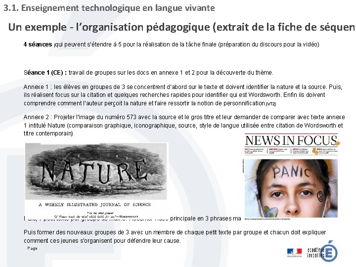 3. 1. Enseignement technologique en langue vivante Un exemple - l’organisation pédagogique (extrait de