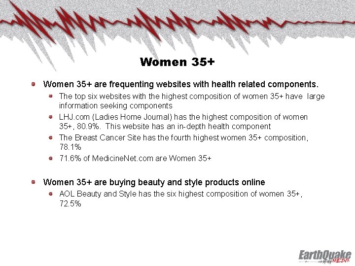 Women 35+ are frequenting websites with health related components. The top six websites with