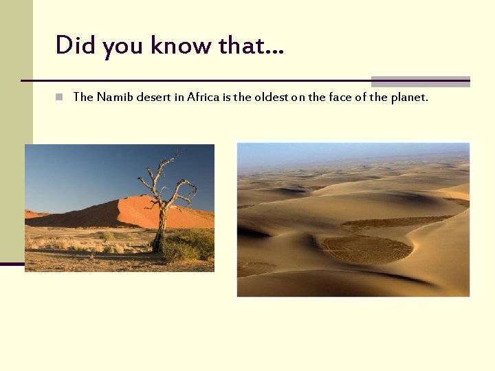 Did you know that… n The Namib desert in Africa is the oldest on