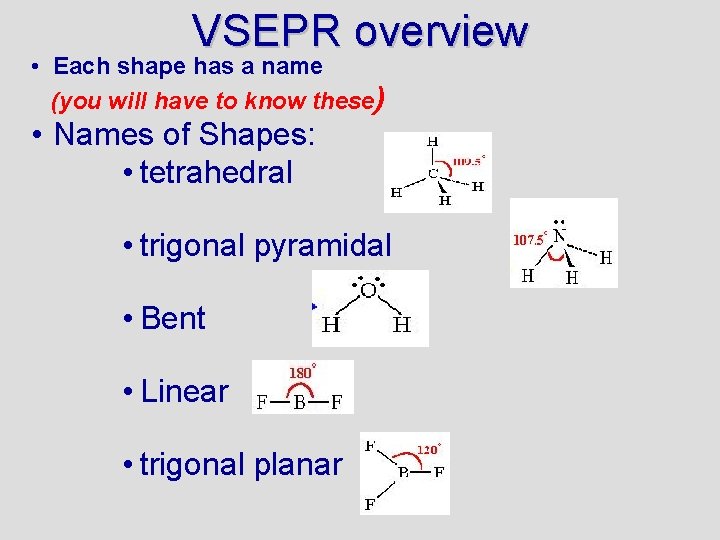 VSEPR overview • Each shape has a name (you will have to know these)