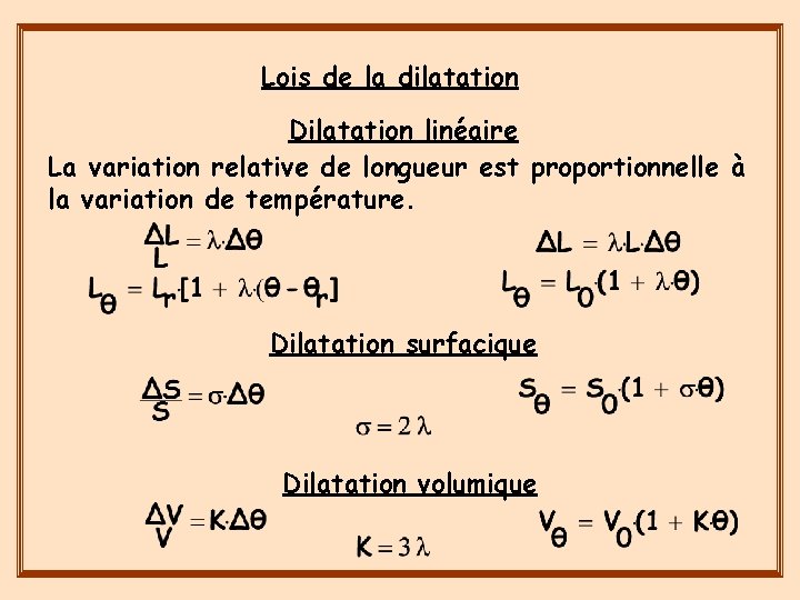 Lois de la dilatation Dilatation linéaire La variation relative de longueur est proportionnelle à