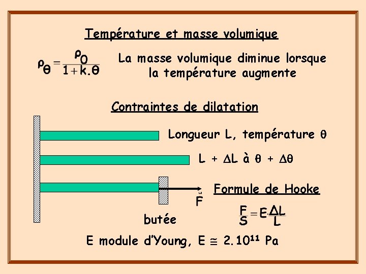 Température et masse volumique La masse volumique diminue lorsque la température augmente Contraintes de