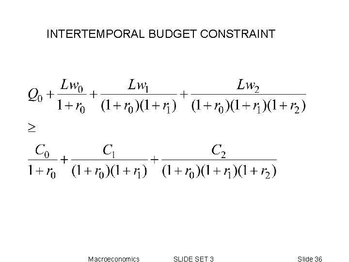 INTERTEMPORAL BUDGET CONSTRAINT Macroeconomics SLIDE SET 3 Slide 36 INTERTEMPORAL BUDGET CONSTRAINT Macroeconomics SLIDE SET 3 Slide 36