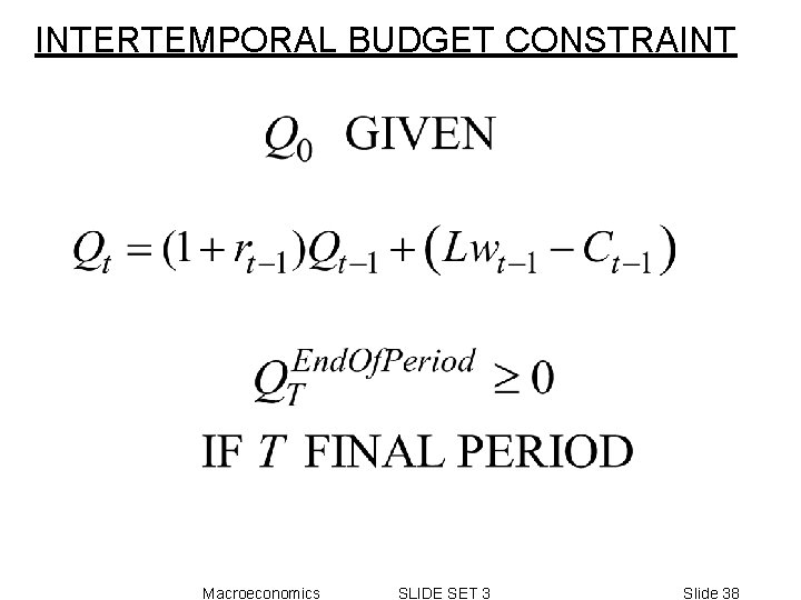 INTERTEMPORAL BUDGET CONSTRAINT Macroeconomics SLIDE SET 3 Slide 38 INTERTEMPORAL BUDGET CONSTRAINT Macroeconomics SLIDE SET 3 Slide 38
