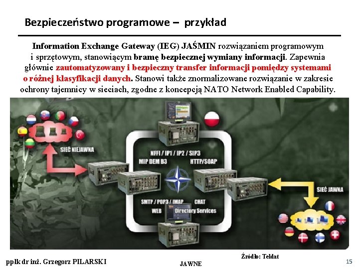 Bezpieczeństwo programowe – przykład Information Exchange Gateway (IEG) JAŚMIN rozwiązaniem programowym i sprzętowym, stanowiącym