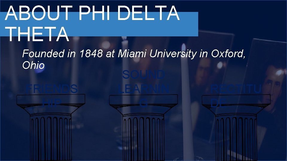 ABOUT PHI DELTA THETA Founded in 1848 at Miami University in Oxford, Ohio FRIENDS