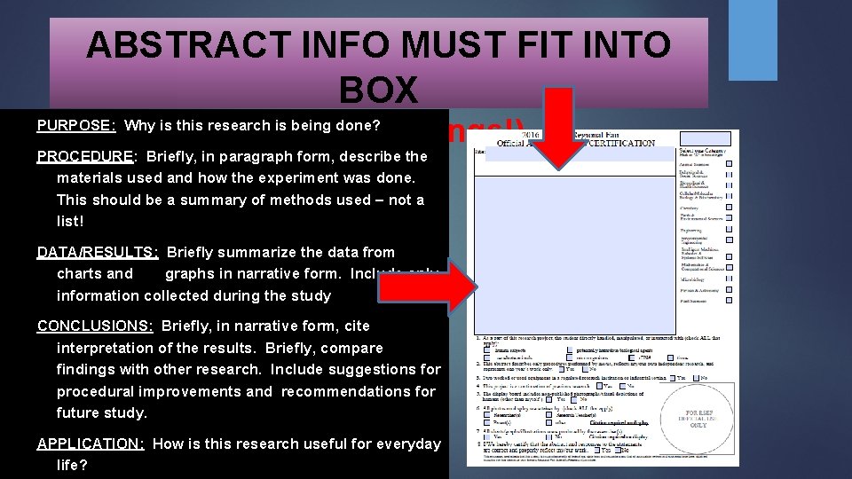 ABSTRACT INFO MUST FIT INTO BOX (include headings!) PURPOSE: Why is this research is