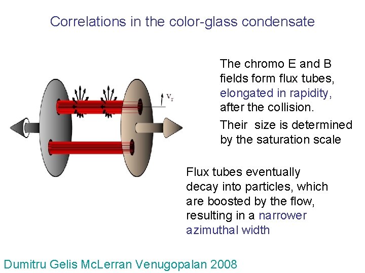 Correlations in the color-glass condensate The chromo E and B fields form flux tubes,