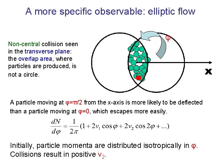 A more specific observable: elliptic flow Non-central collision seen in the transverse plane: the