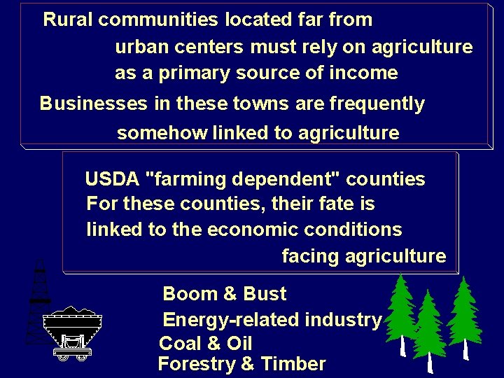 Rural communities located far from urban centers must rely on agriculture as a primary
