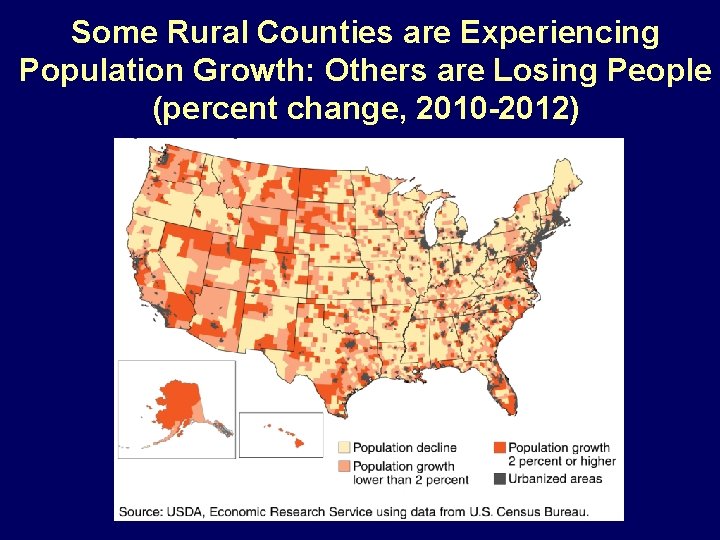 Some Rural Counties are Experiencing Population Growth: Others are Losing People (percent change, 2010