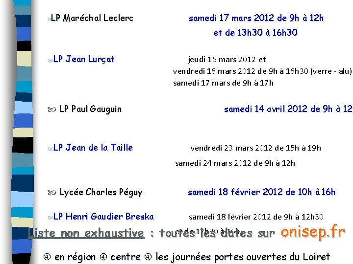  LP Maréchal Leclerc samedi 17 mars 2012 de 9 h à 12 h