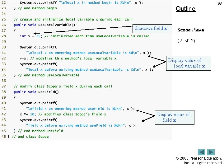 Outline Shadows field x 68 Scope. java (2 of 2) Display value of local