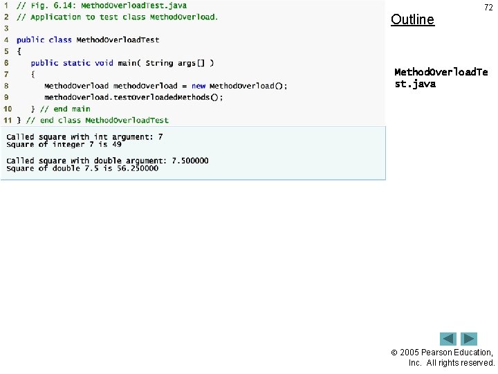 Outline 72 Method. Overload. Te st. java 2005 Pearson Education, Inc. All rights reserved.