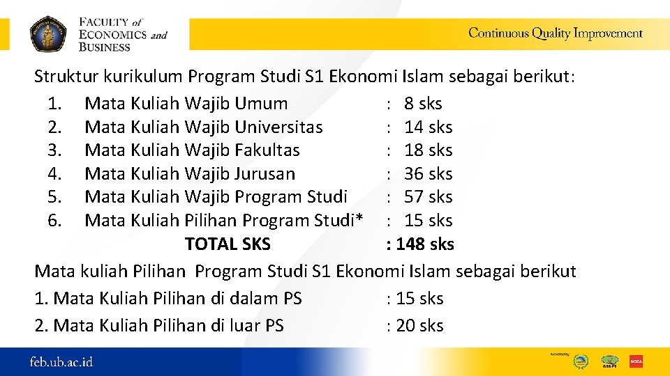 Struktur kurikulum Program Studi S 1 Ekonomi Islam sebagai berikut: 1. Mata Kuliah Wajib
