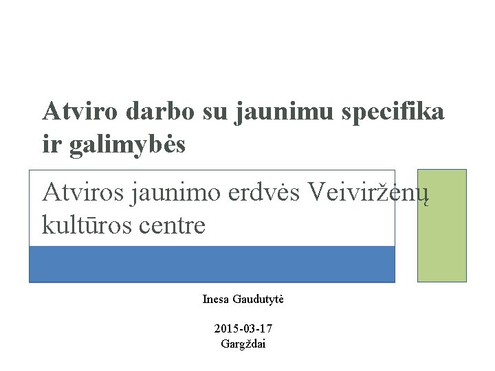 Atviro darbo su jaunimu specifika ir galimybės Atviros jaunimo erdvės Veiviržėnų kultūros centre Inesa