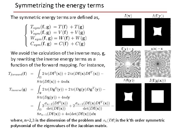 Symmetrizing the energy terms The symmetric energy terms are defined as, We avoid the