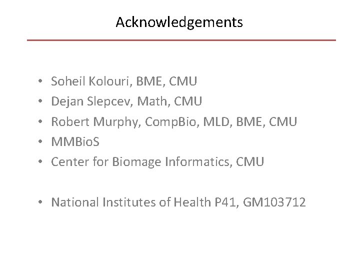 Acknowledgements • • • Soheil Kolouri, BME, CMU Dejan Slepcev, Math, CMU Robert Murphy,