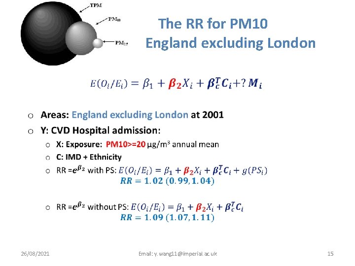 The RR for PM 10 England excluding London • 26/08/2021 Email: y. wang 11@imperial.