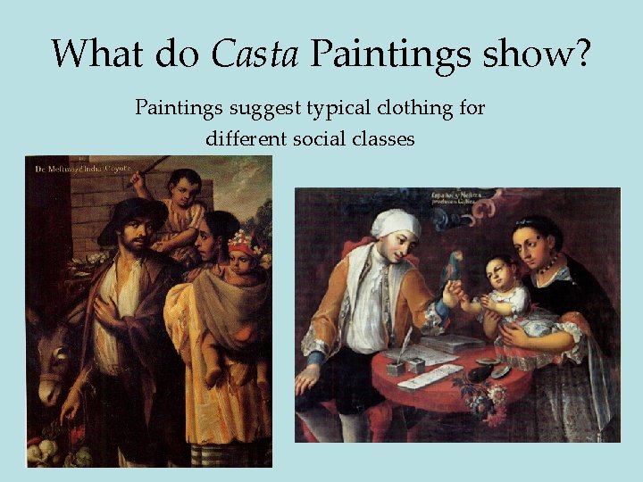 What do Casta Paintings show? Paintings suggest typical clothing for different social classes 