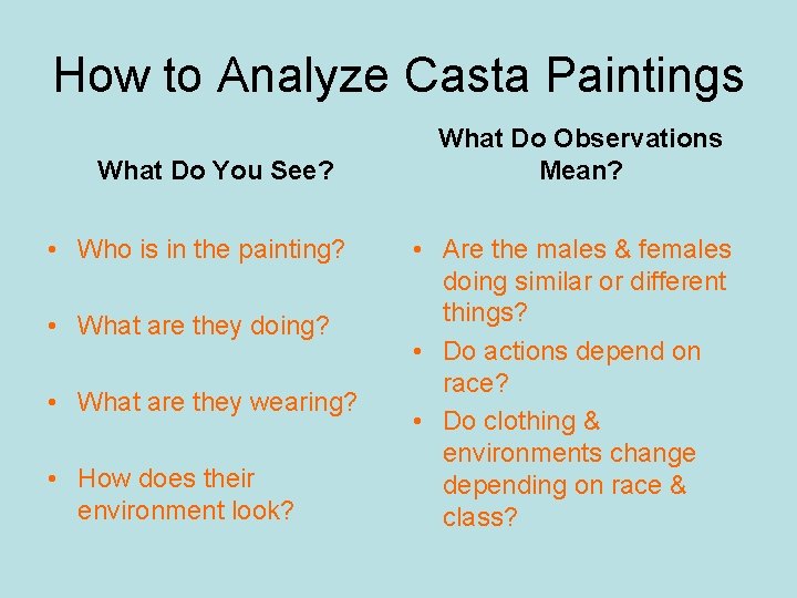 How to Analyze Casta Paintings What Do You See? • Who is in the