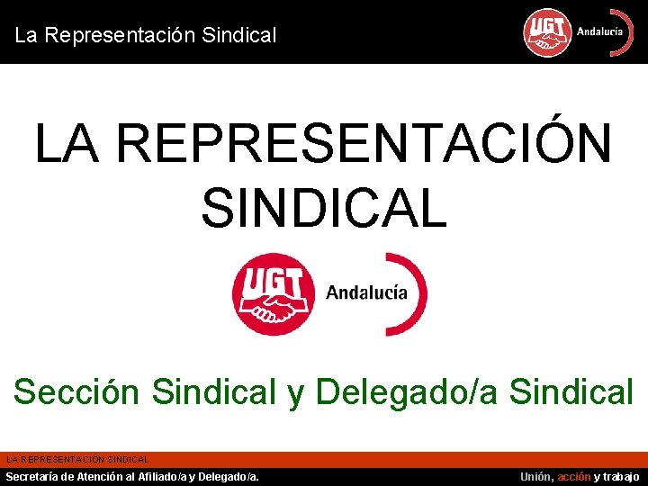 La Representación Sindical LA REPRESENTACIÓN SINDICAL Sección Sindical y Delegado/a Sindical LA REPRESENTACIÓN SINDICAL