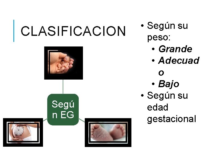 CLASIFICACION Pretermin o Segú n EG A termin o Postermi no • Según su CLASIFICACION Pretermin o Segú n EG A termin o Postermi no • Según su