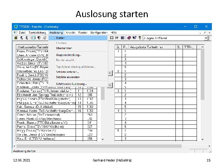 Auslosung starten 12. 06. 2021 Gerhard Heder (He. So. Wa) 15 