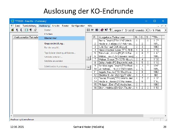 Auslosung der KO-Endrunde 12. 06. 2021 Gerhard Heder (He. So. Wa) 28 