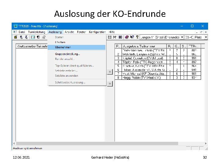 Auslosung der KO-Endrunde 12. 06. 2021 Gerhard Heder (He. So. Wa) 32 