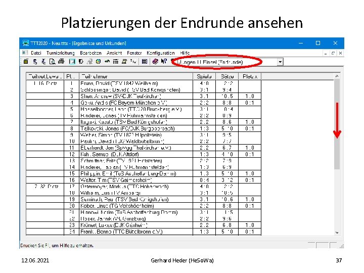 Platzierungen der Endrunde ansehen 12. 06. 2021 Gerhard Heder (He. So. Wa) 37 