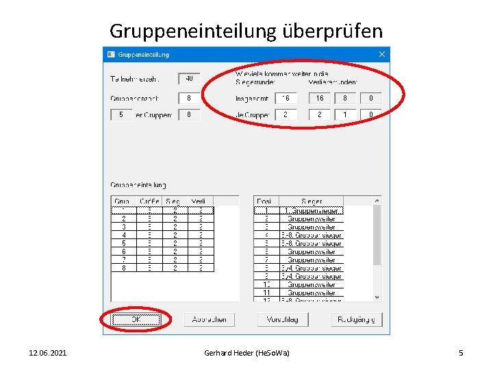 Gruppeneinteilung überprüfen 12. 06. 2021 Gerhard Heder (He. So. Wa) 5 