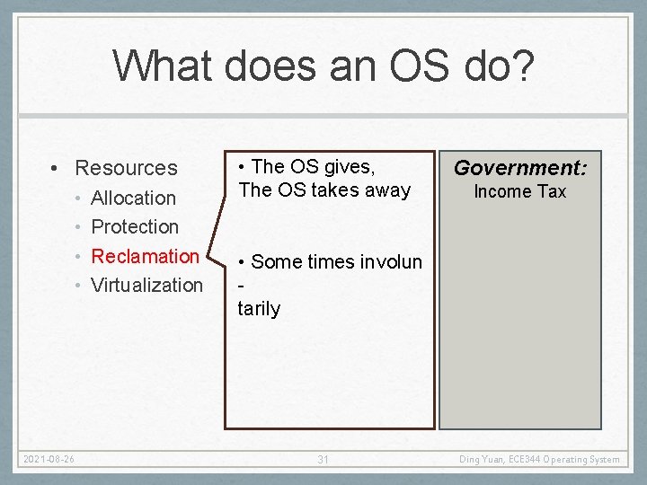 What does an OS do? • Resources • • 2021 -08 -26 Allocation Protection