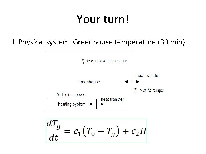 Your turn! I. Physical system: Greenhouse temperature (30 min) 