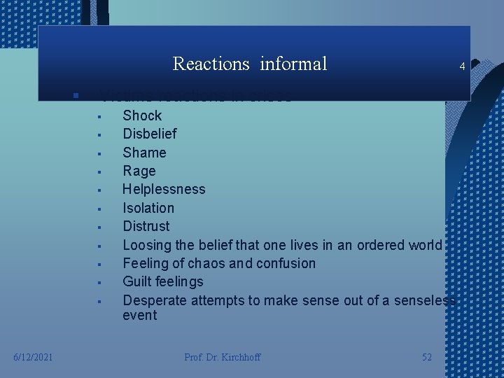 Reactions informal § Victims reactions in crises § § § 6/12/2021 4 Shock Disbelief