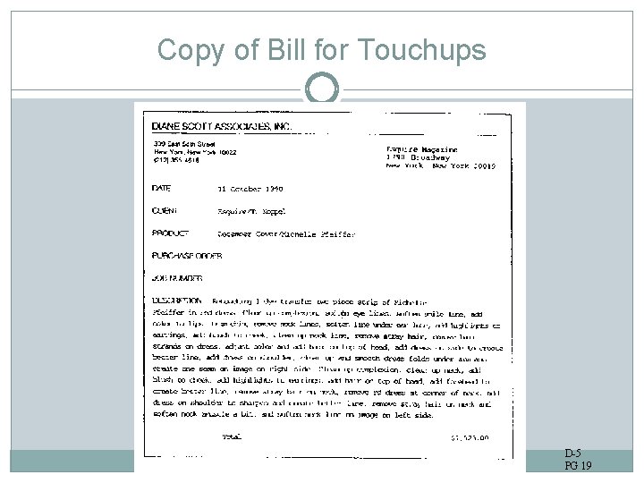 Copy of Bill for Touchups D-5 PG 19 