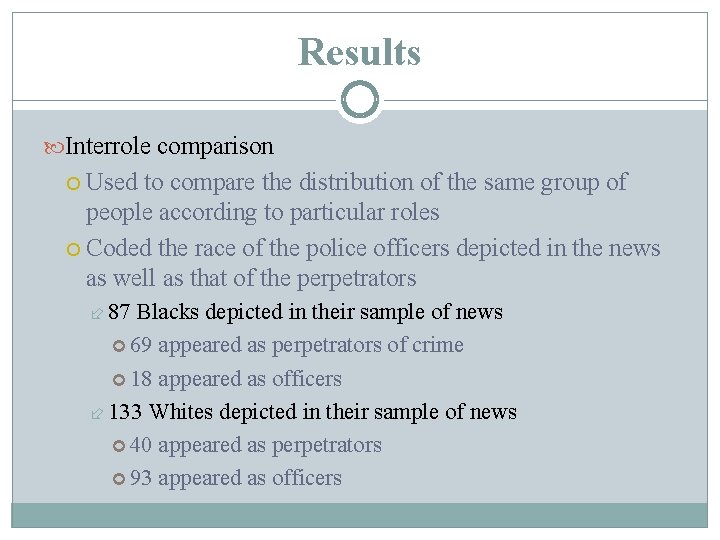 Results Interrole comparison Used to compare the distribution of the same group of people