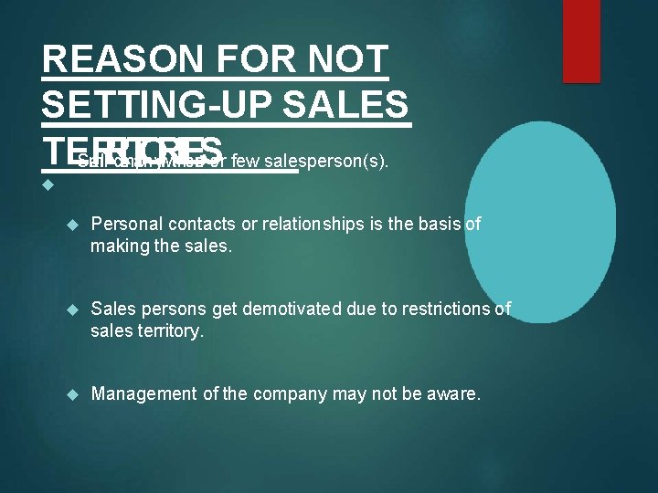 REASON FOR NOT SETTING-UP SALES TESmall. RRc. Iomp Tany OR wti. Ih. E oe