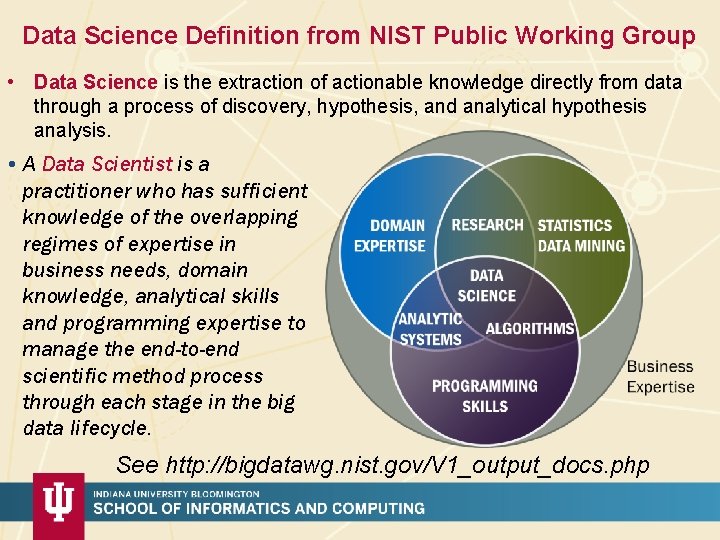 Data Science Definition from NIST Public Working Group • Data Science is the extraction