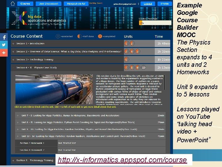 Example Google Course Builder MOOC The Physics Section expands to 4 units and 2