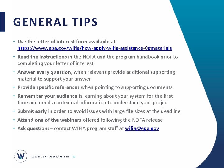 GENERAL TIPS • Use the letter of interest form available at https: //www. epa.