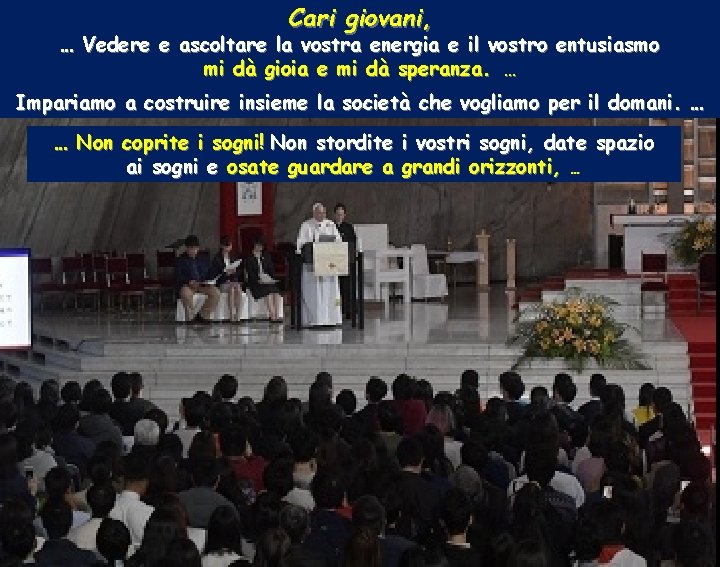 Cari giovani, … Vedere e ascoltare la vostra energia e il vostro entusiasmo mi