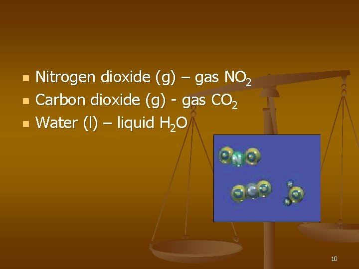 n n n Nitrogen dioxide (g) – gas NO 2 Carbon dioxide (g) -