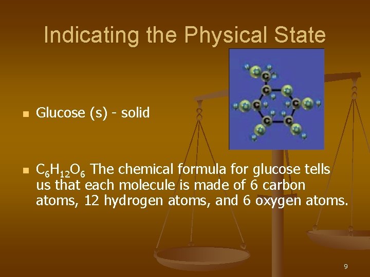 Indicating the Physical State n n Glucose (s) - solid C 6 H 12
