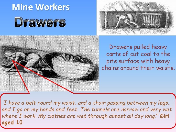 Mine Workers Drawers pulled heavy carts of cut coal to the pits surface with Mine Workers Drawers pulled heavy carts of cut coal to the pits surface with