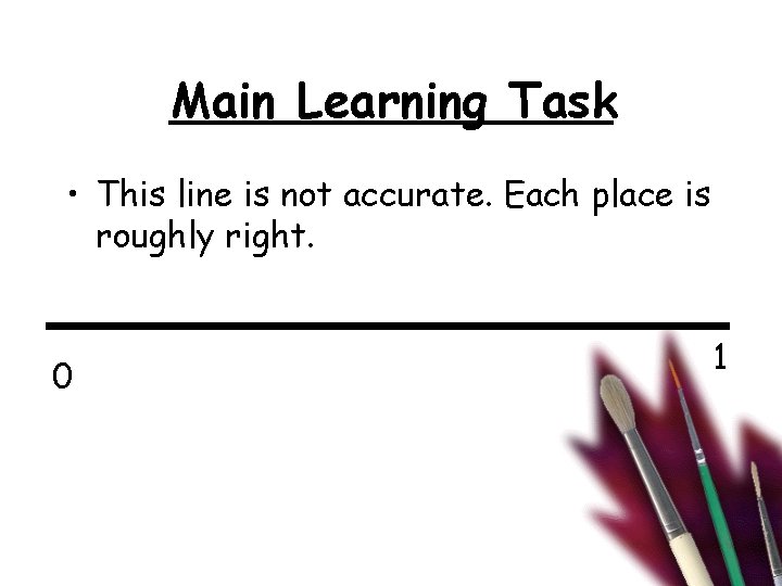 Main Learning Task • This line is not accurate. Each place is roughly right.