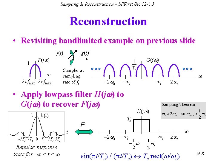 Sampling & Reconstruction – SPFirst Sec. 12 -3. 3 Reconstruction • Revisiting bandlimited example